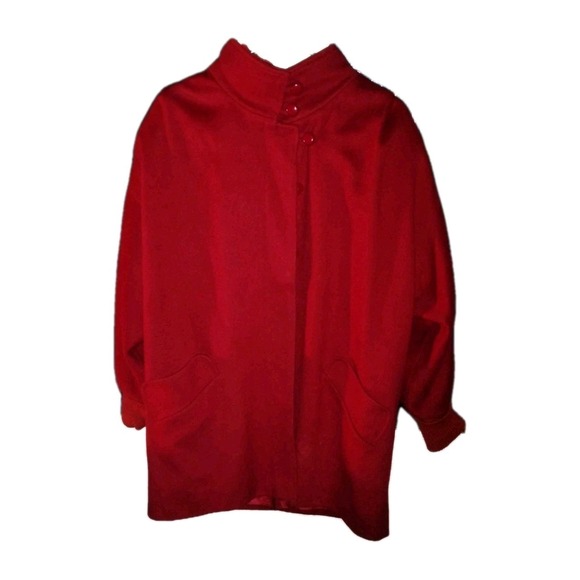 Vintage Portrait‎ Womens L Coat Jacket Red 75% Wool Ribbed, Cuff Neck Button Up - Picture 1 of 12
